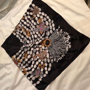 Nick and Nora Black Silk Scarf with Intricate Design